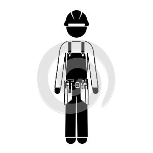 Black silhouette man worker with toolkit