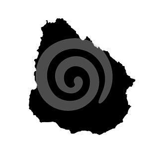 Black silhouette of map of Uruguay in South America on white background