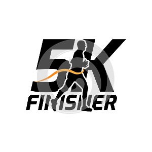 Black silhouette marathon run event finisher logo template with running people illustration, 21K marathon