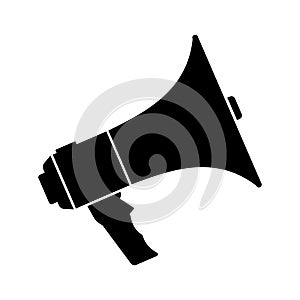 Black silhouette of a megaphone on a white background. Isolated object. Vector