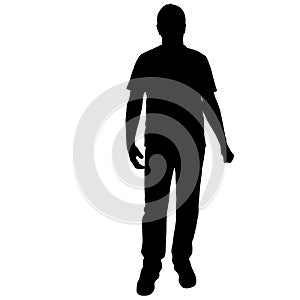 Black silhouette men standing, people on white background