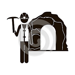 Black silhouette miner with pickaxe
