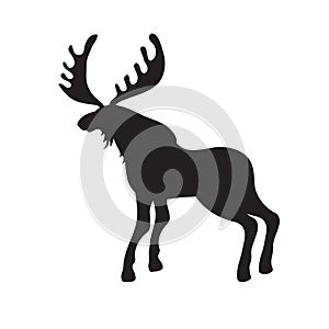 Black silhouette of a moose on a white isolated background. Vector image