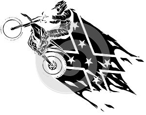 black silhouette of motocross with confederate flag
