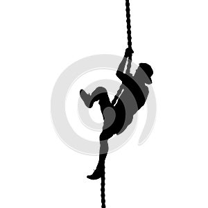 Black silhouette Mountain climber climbing a tightrope up on hands