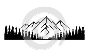 Black Silhouette Mountain Range with Pine Trees mountains