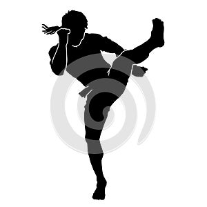 Black silhouette muaythai combat duel sparing vector