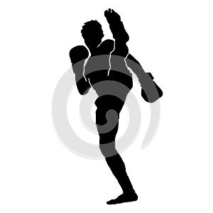 Black silhouette muaythai combat duel sparing vector