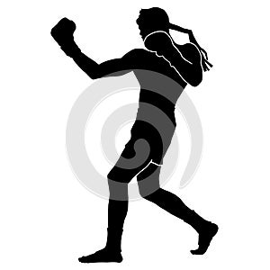 Black silhouette muaythai combat duel sparing vector