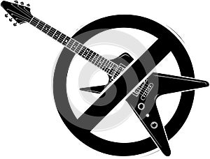 black silhouette of No Electric Guitar Sign on White Background