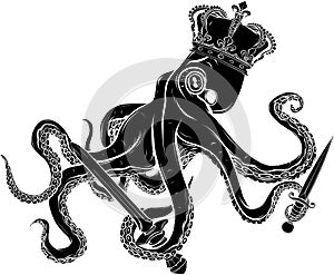 black silhouette of octopus on white background