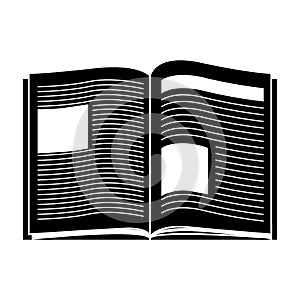 Black silhouette open book with text