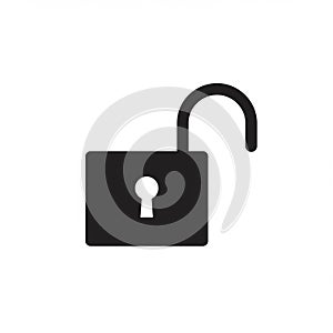 Black silhouette of an open padlock with a rectangular body and curved shackle,