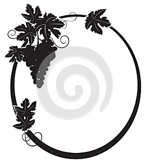 Black silhouette - oval frame with grape - vector