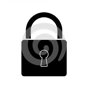 Black silhouette of a padlock featuring a rectangular body and a semi-circular