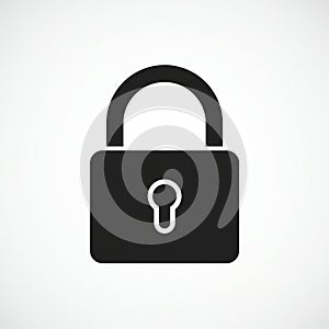 Black silhouette of a padlock with a rectangular body and a semicircular shackle. A