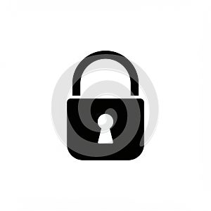 A black silhouette of a padlock on a white background. The padlock features a rounded