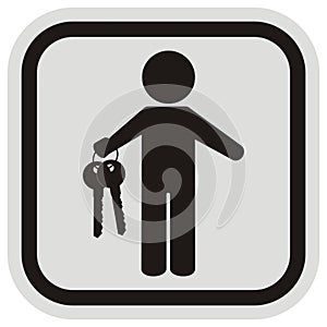 Black silhouette of person and keys at frame, vector icon,