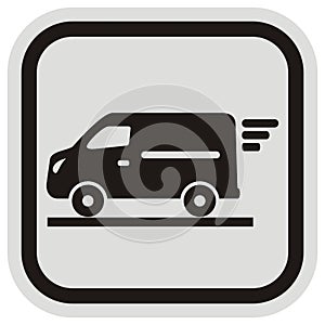 Black silhouette of pickup, black and gray frame, vector icon