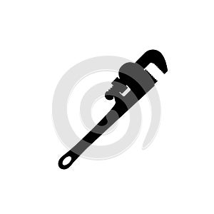 Black silhouette of pipe wrench on white background. Isolated drawing