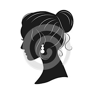 Black silhouette portrait of a young beautiful woman in profile. Minimal design, elegant style.