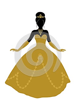 Black silhouette of princess in golden dress photo