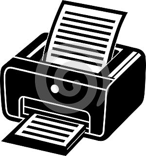 Printer icon with document silhouette isolated on transparent background