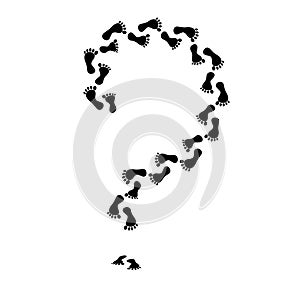 Black silhouette . Question mark foot. Human footprint. Icon. Isolated on white background Vector