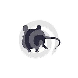 Black silhouette of rat animal flat style, vector illustration