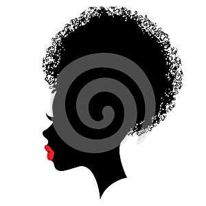 Black silhouette with red lips and bun hair stile