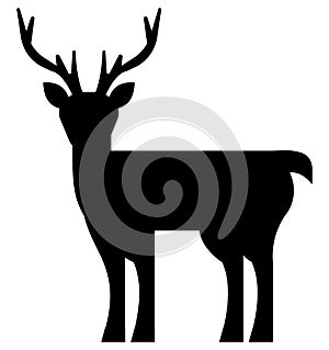 Black silhouette of a Reindeer isolated on white background, deer and elk silhouette