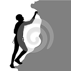 Black silhouette rock climber on white background