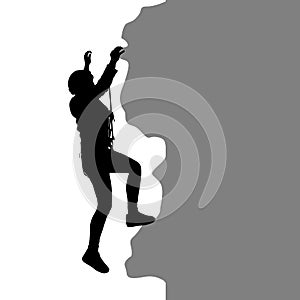 Black silhouette rock climber on white background