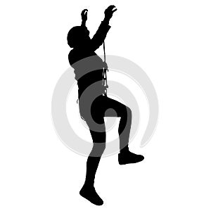 Black silhouette rock climber on white background