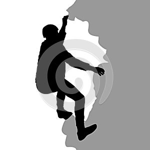 Black silhouette rock climber on white background