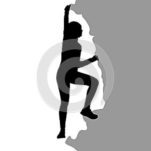 Black silhouette rock climber on white background