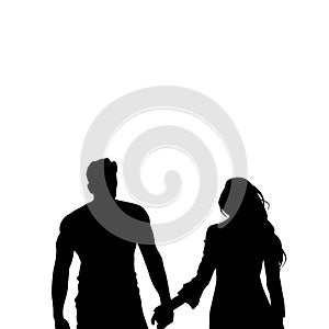 Black Silhouette Romantic Couple Holding Hands Isolated Over White Background Lovers Man And Woman