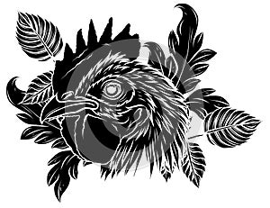 Black silhouette Rooster head, realistic vector illustration art design
