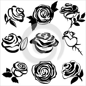 Black silhouette of rose set symbols