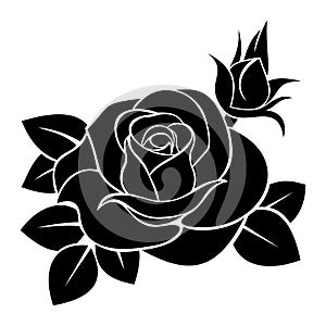 Black silhouette of rose. Vector illustration.