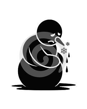 A black silhouette of a sad snowman