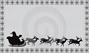 Black silhouette of Santa Claus flying in a sleigh on white