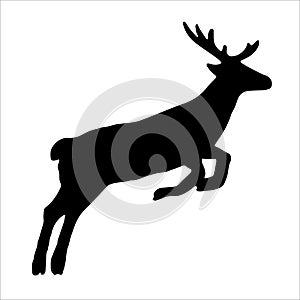 Black silhouette of seamless deer. Forest Cartoon animal. Isolated stag drawing