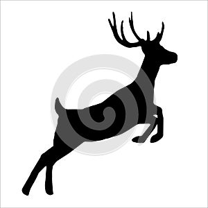 Black silhouette of seamless deer. Forest Cartoon animal. Isolated stag drawing