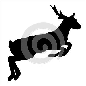 Black silhouette of seamless deer. Forest Cartoon animal. Isolated stag drawing