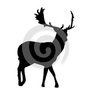 Black silhouette of seamless deer. Forest Cartoon animal. Isolated stag drawing