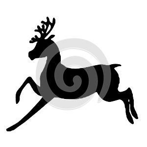 Black silhouette of seamless deer. Forest Cartoon animal. Isolated stag drawing