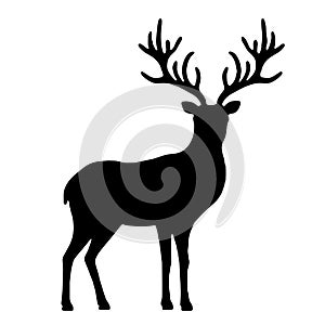 Black silhouette of seamless deer. Forest Cartoon animal. Isolated stag drawing