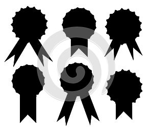 Black silhouette. Set of golden award badges ribbons. Flat vector illustration isolated on white background