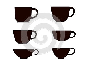 Black silhouette set tea or coffee cup vector illustration on white background